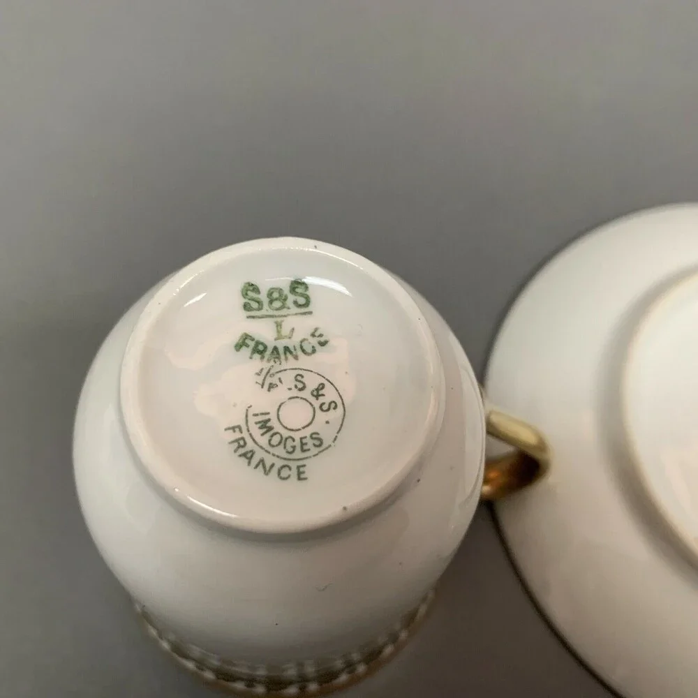 L S &‎ S Limoges France White Gold Trim Cup and Saucer Set